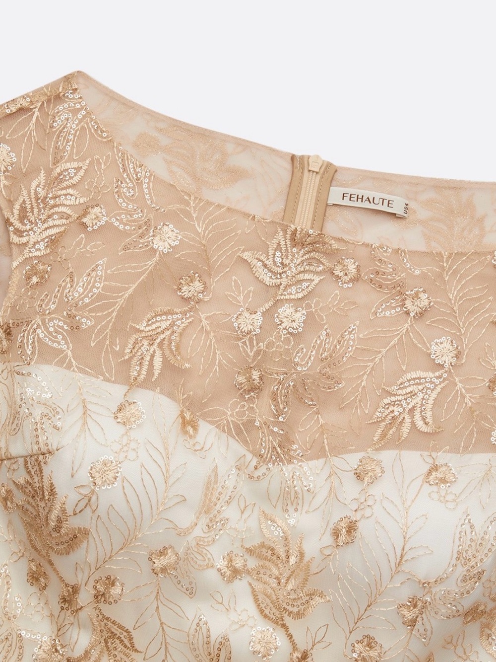 Champagne Sleeveless Sheath Dress with Gold Embroidered Overlay #385 - Picture 10 of 13